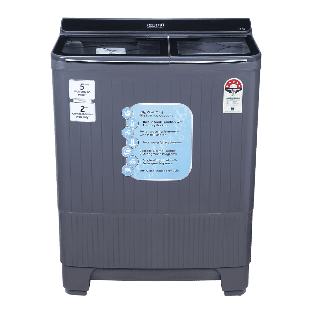 Buy Croma 10 kg 5 Star Semi Automatic Washing Machine with Dual Waterfall Mechanism